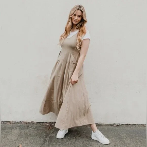 Free People Soledad Midi Dress in Khaki size S - Picture 5 of 11